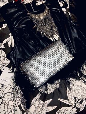 Applause on Bikes -Akira Silver Sequin Chain Clutch